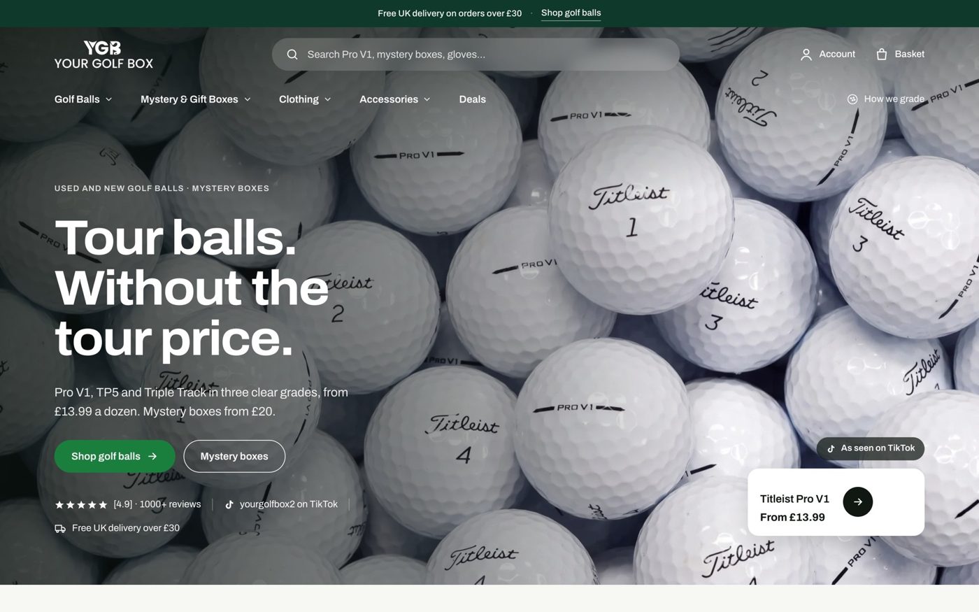 Your Golf Box homepage after the redesign