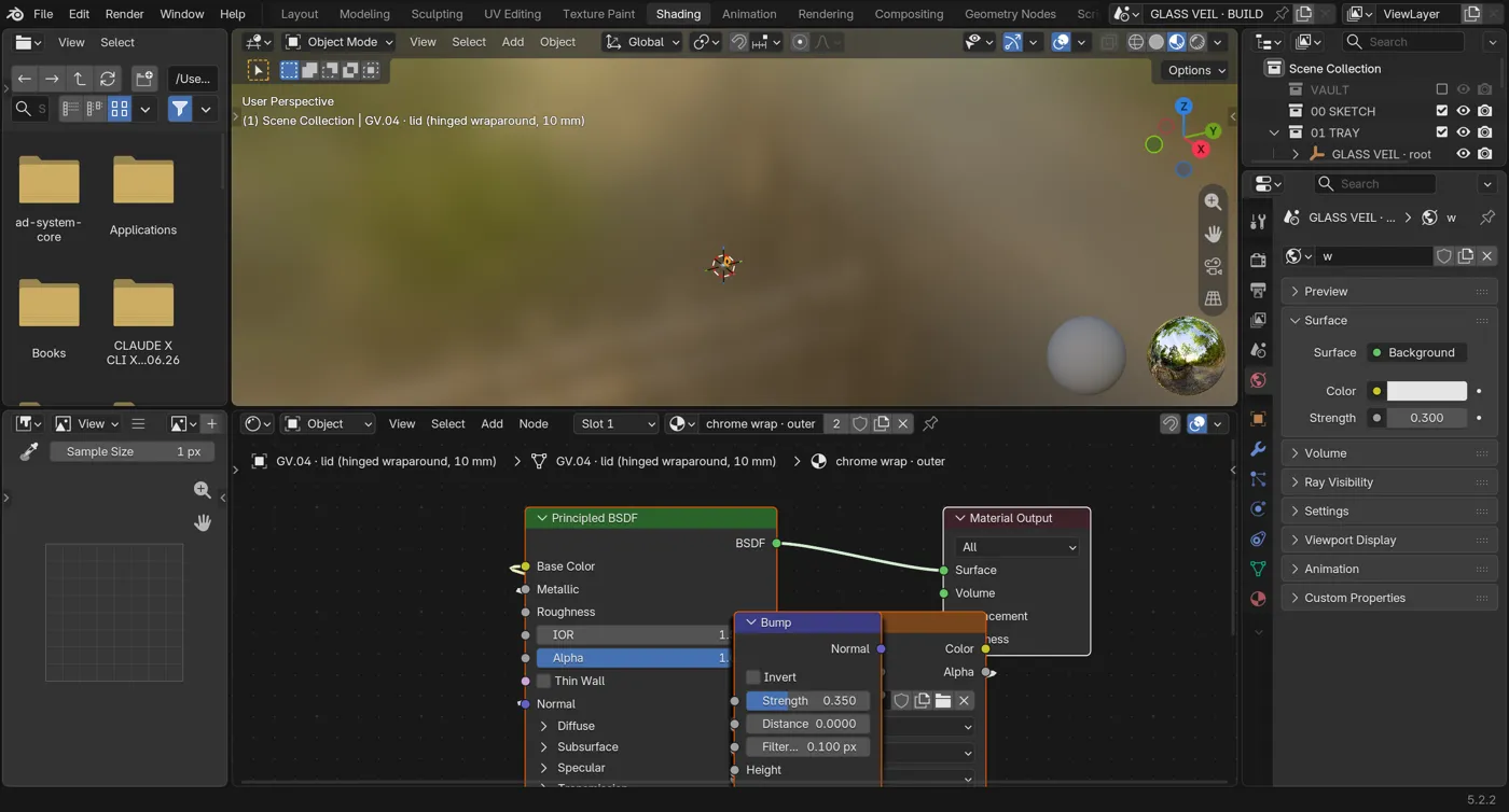 Blender shading workspace with the chrome node tree